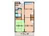 HACHIBUSE高槻 2DKの間取り