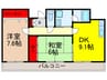 ヴィラアルデ－ル 2DKの間取り