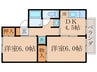 シャルム豊 2DKの間取り