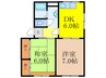 エクセル小西Ｄ棟 2DKの間取り