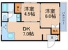 シャトレブラン 2DKの間取り