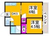 西北田ハイツ 2DKの間取り