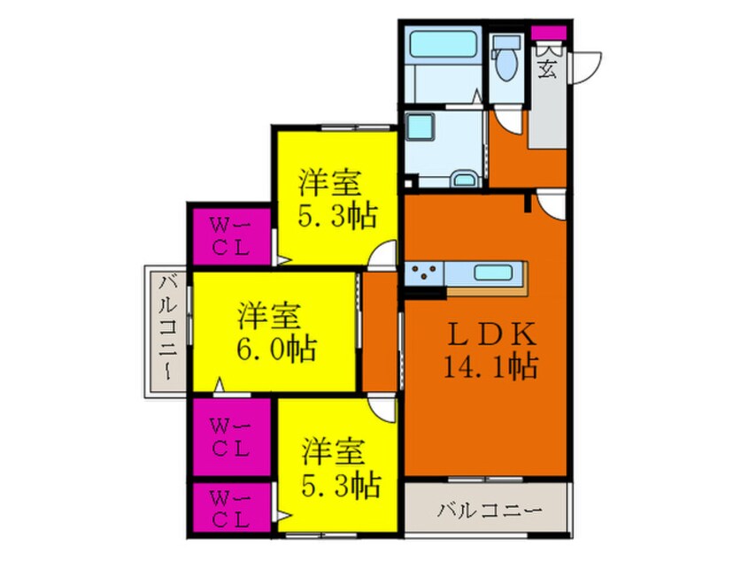 間取図 ｾｼﾞｭｰﾙ ﾄﾞ ｿﾚｲﾕⅡ Ａ棟