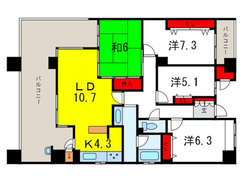 間取図 ﾛｰﾚﾙｺｰﾄ北緑丘（1106）