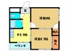 アクアハイム２ 2DKの間取り