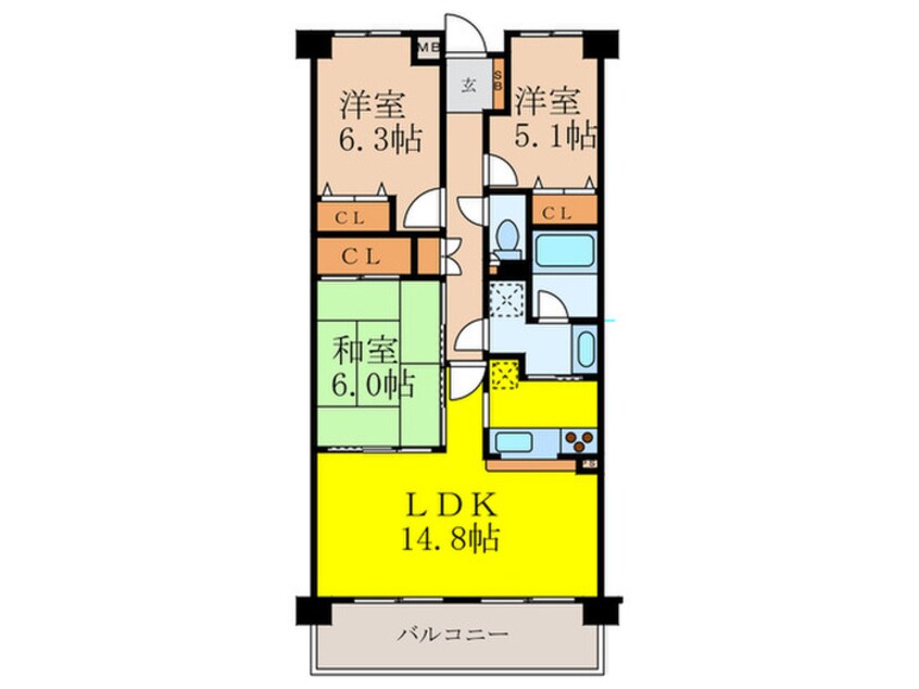 間取図 ステイツ千里山田プリズム(104)