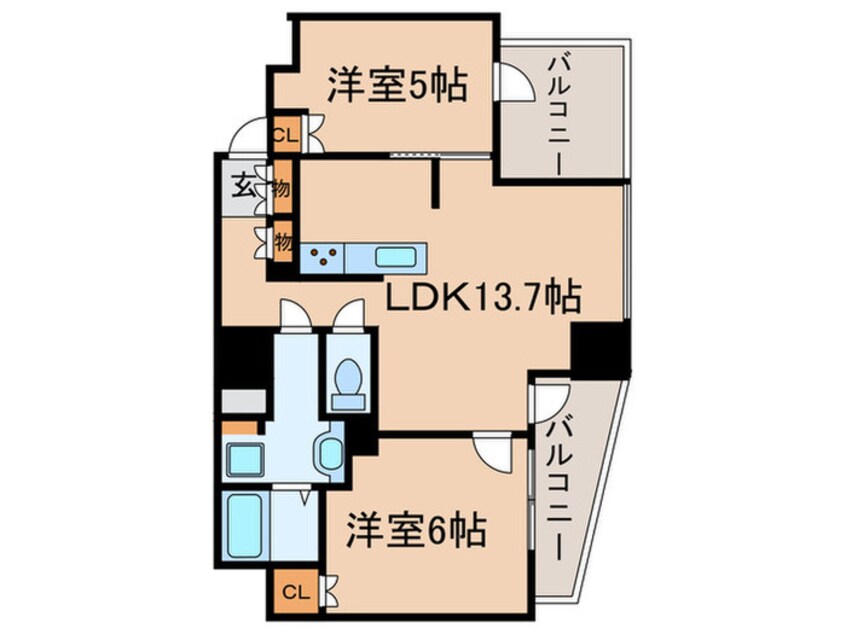 間取図 プラウドタワー北浜（１２０６）