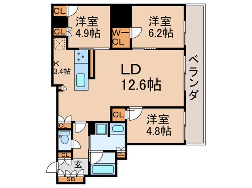 間取図 ブランズタワー大阪本町(2102)