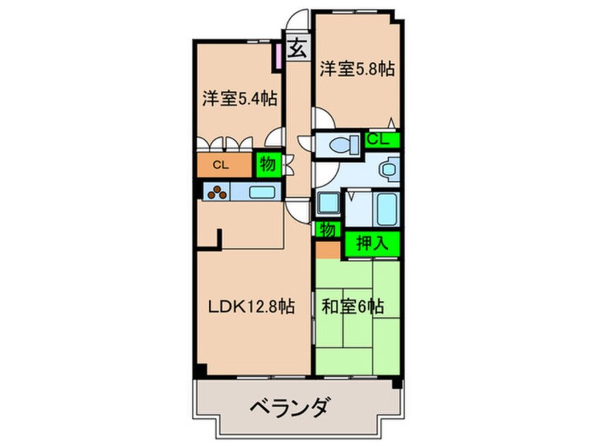 間取図 朝日ﾌﾟﾗｻﾞｻｻﾞﾝﾊﾟｰｸ5番街(702)