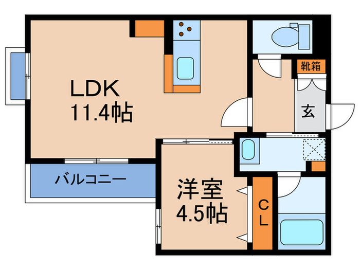 K.D Nakamozu Villa 1LDKの間取り