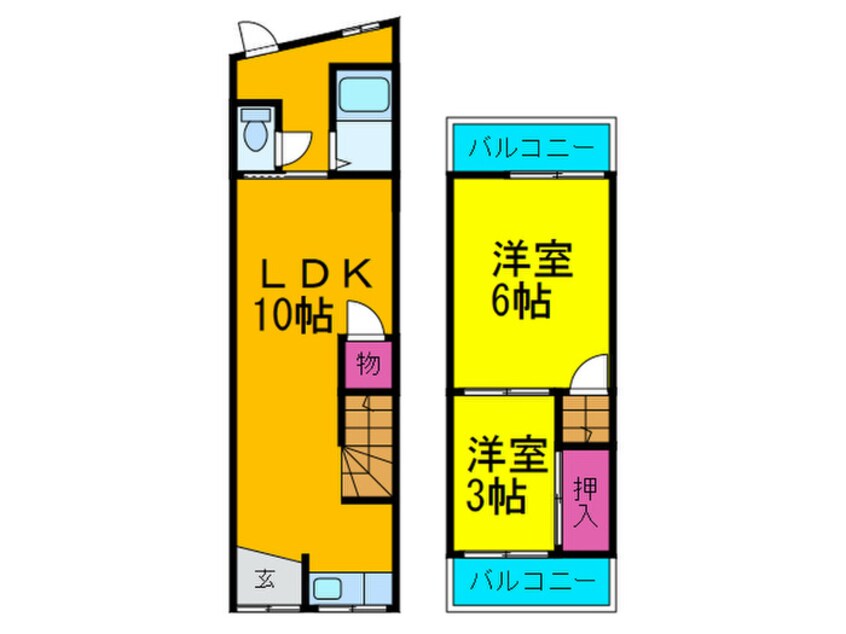 間取図 高見の里６丁目８－１４連棟貸家