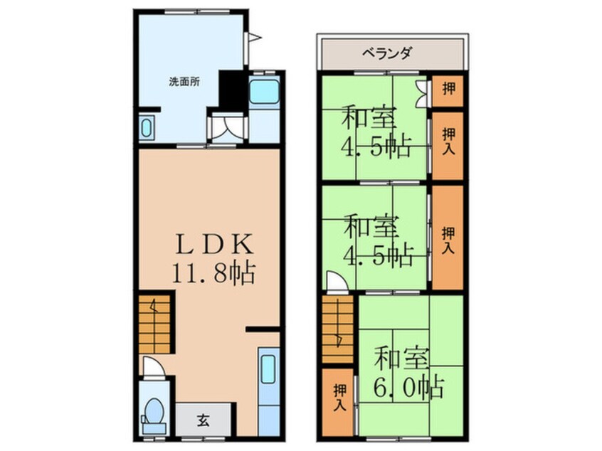 間取図 東野森野町（23-30）貸家