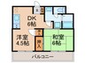 カーサ朝日橋 2DKの間取り