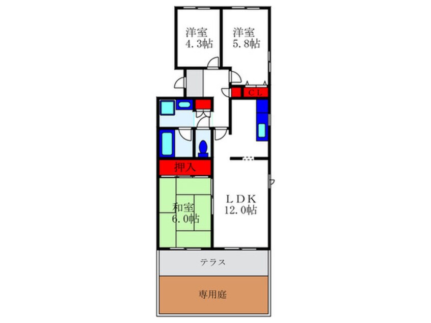 間取図 ｴﾊﾞｰｸﾞﾘｰﾝ豊中上野西