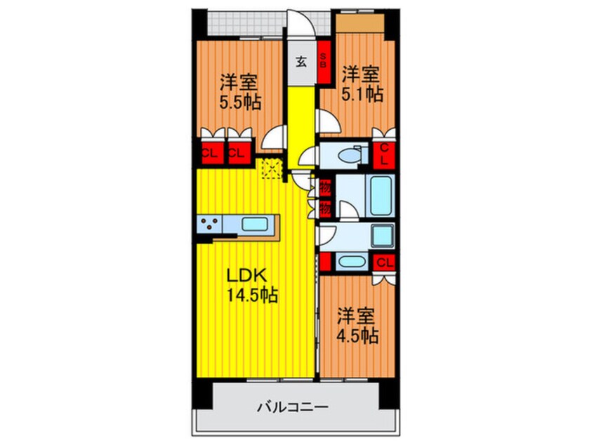 間取図 パークホームズLaLa門真（503）