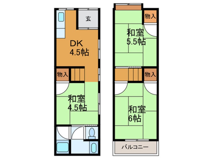 間取図 灰塚2階建貸家　左側