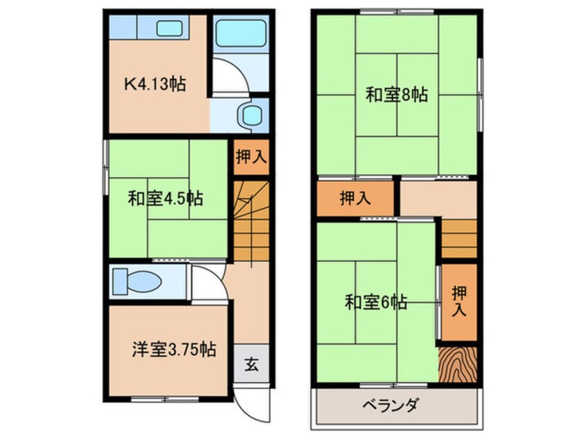 間取図 岸和田3丁目一戸建て貸家