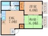 ハイツ北の山 2DKの間取り