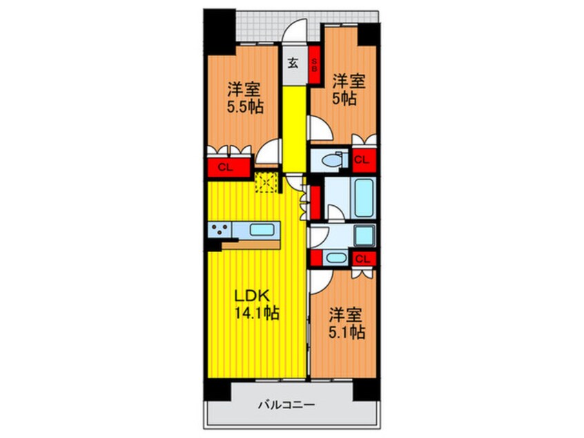 間取図 パークホームズLaLa門真(1008)