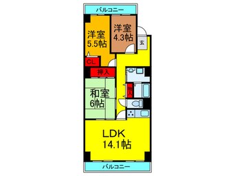 間取図 ｸﾞﾘｰﾝﾀｳﾝ香里ヶ丘A棟（1229）