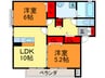 プランド－ル若江Ａ棟 2LDKの間取り