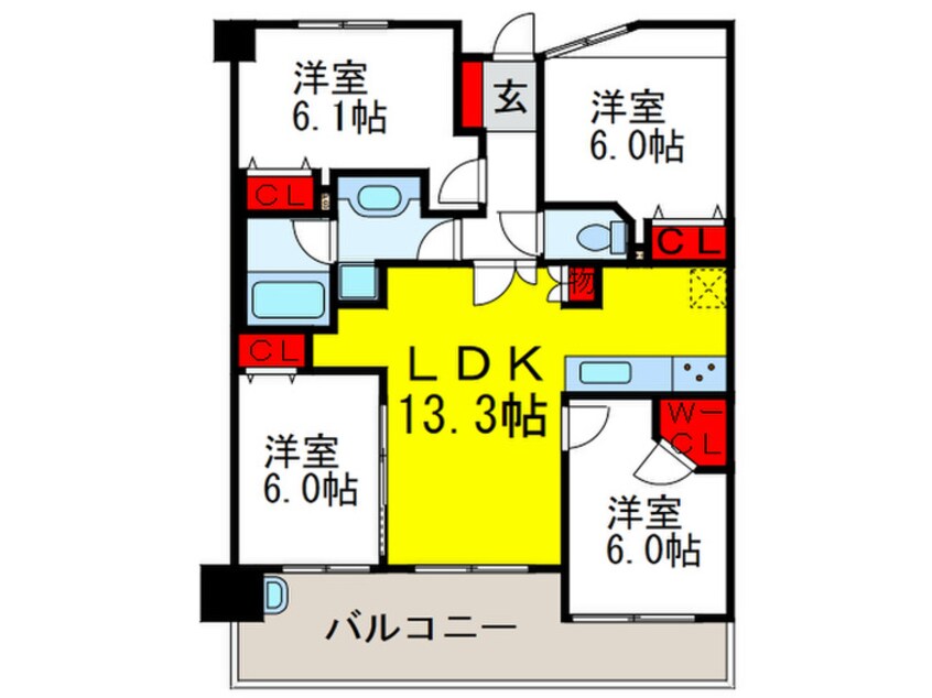 間取図 ｴｽﾃﾑｺｰﾄ東豊中ﾛｻﾘｵ（704）