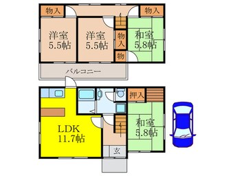 間取図 鼓が滝３丁目２－３９貸家