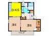 サニーフラッツⅡ北棟 2DKの間取り