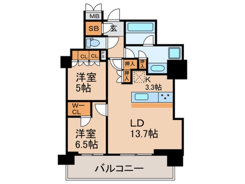 間取図 ジオタワー南森町(2302)