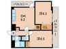 シェリ－ル東難波 2DKの間取り