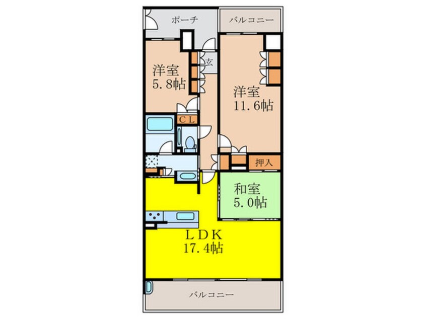間取図 ﾙ･ｻﾝｸ南千里ﾛｰﾚﾙｺｰﾄ（1413）