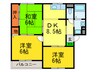 ニュ－リバ－サイド八尾南Ｂ棟 3DKの間取り