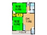 長友ハイツ 2DKの間取り