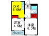 グロー緑地公園 2DKの間取り