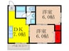 西駅前ハイツ 2DKの間取り