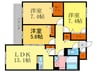 ハープアベニュー長岡京 3LDKの間取り