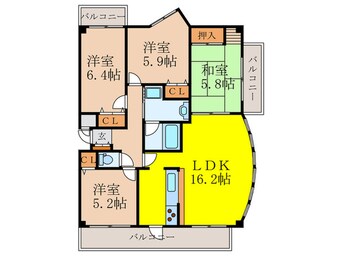 間取図 ﾗｲｵﾝｽﾞﾏﾝｼｮﾝ豊中西緑丘(６０１）