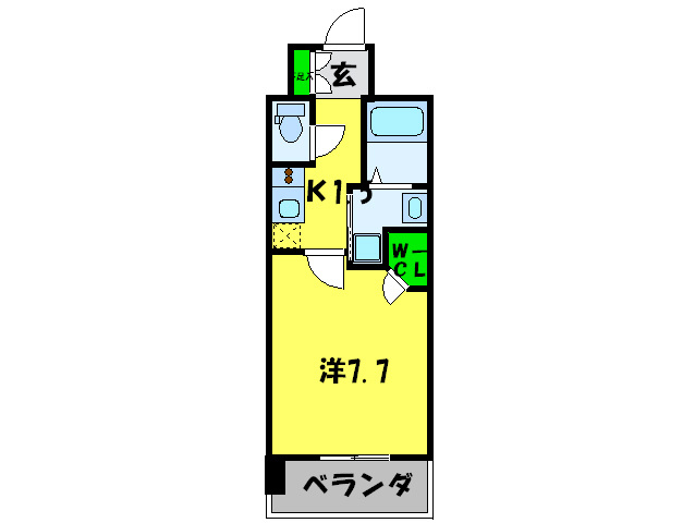 ｸﾗｳﾝﾊｲﾑ北心斎橋ﾌﾗﾜ-ｺ-ﾄ 1Kの間取り