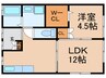 岸岡ハイツ 1LDKの間取り