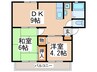 サンビレッジ奥野Ｄ棟 2DKの間取り
