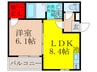 フジパレス朝日が丘町 1LDKの間取り