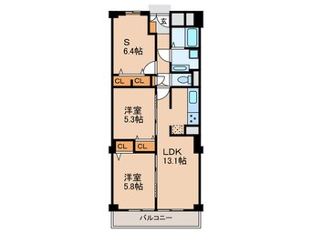間取図 ｶﾈﾎﾞｳ三ツ池台ﾏﾝｼｮﾝ(301)