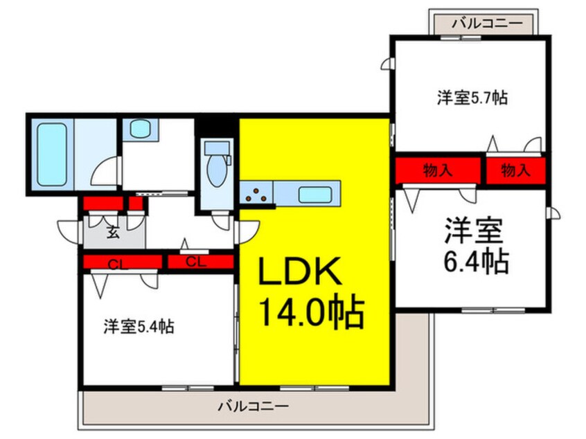 間取図 ｼｬｰﾒｿﾞﾝ東豊中町Ⅱ