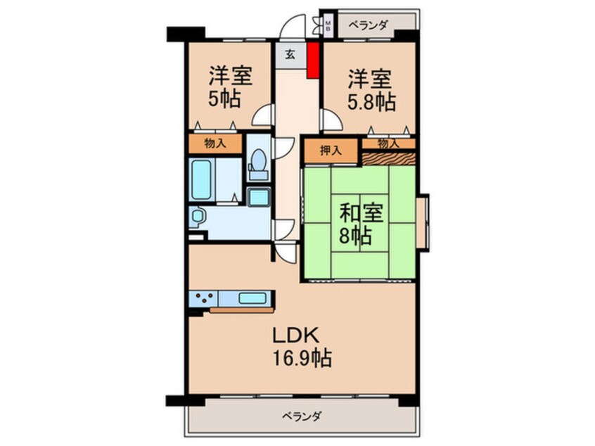 間取図 グランコープ津田A棟（205）