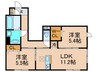 D-ROOM墨江 2LDKの間取り
