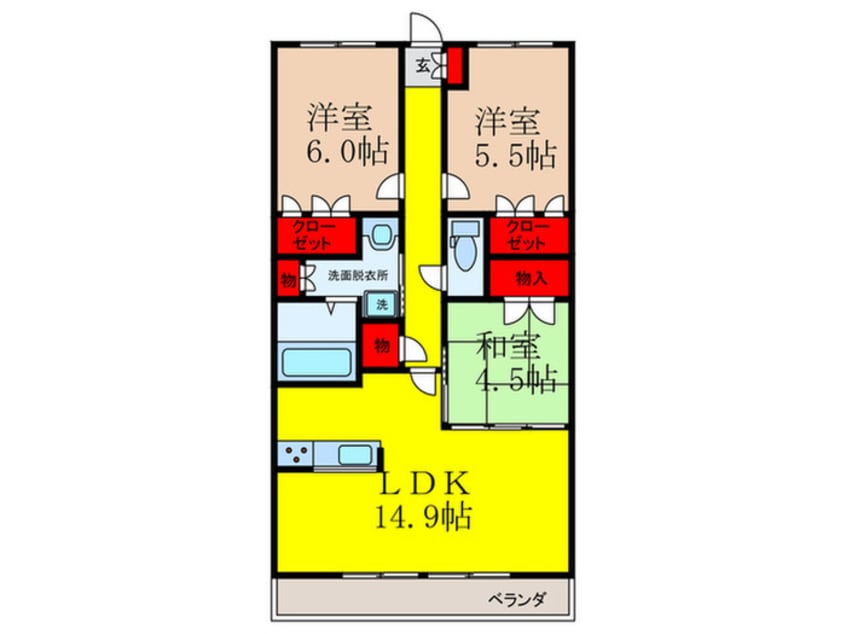 間取図 ﾊﾟｰｸﾅｰﾄﾞ・ﾚｰﾍﾞﾝ茨木さわらぎ