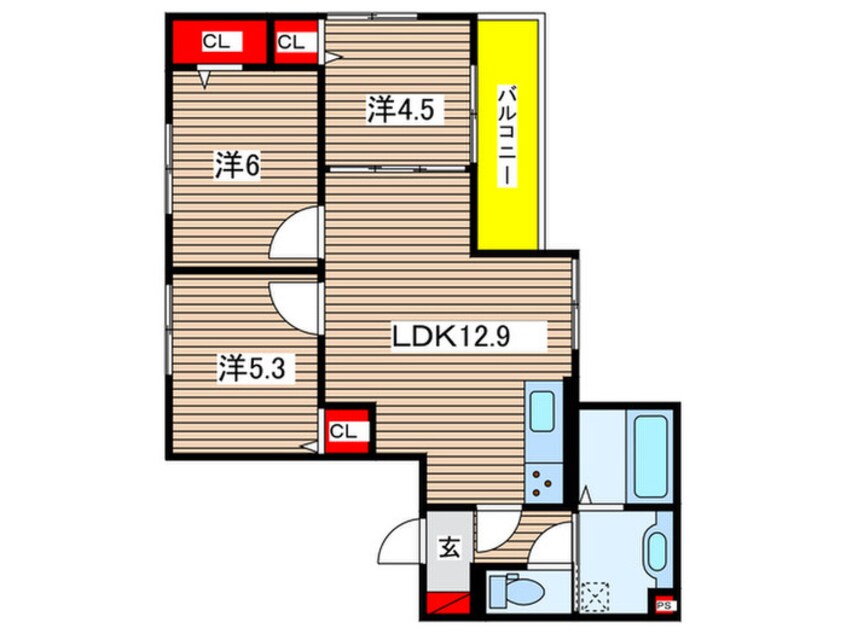 間取図 ルピナス嵯峨B棟