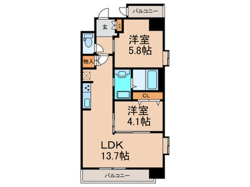 間取図 仮)ｽﾌﾟﾗﾝﾃﾞｨｯﾄﾞ福島WEST