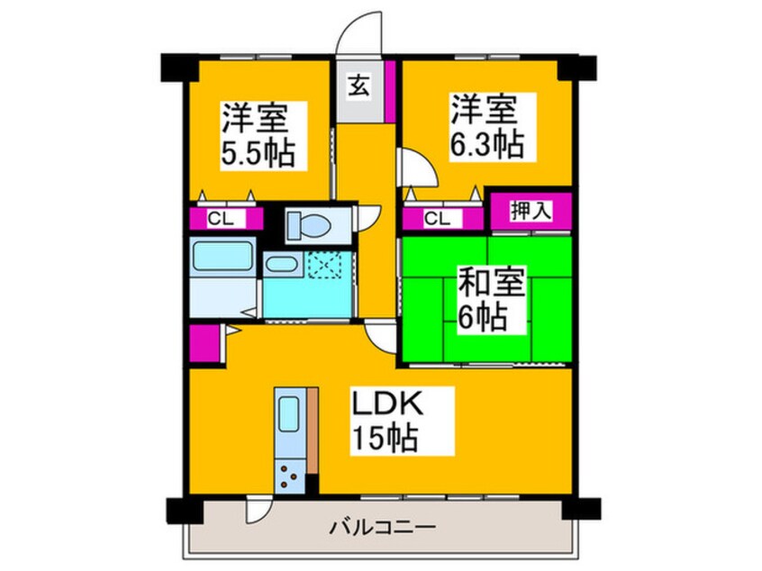 間取図 ｴﾊﾞｰﾗﾝﾄﾞｼﾃｨ新泉北5番館(505)