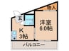 シャンテー招提 1Kの間取り